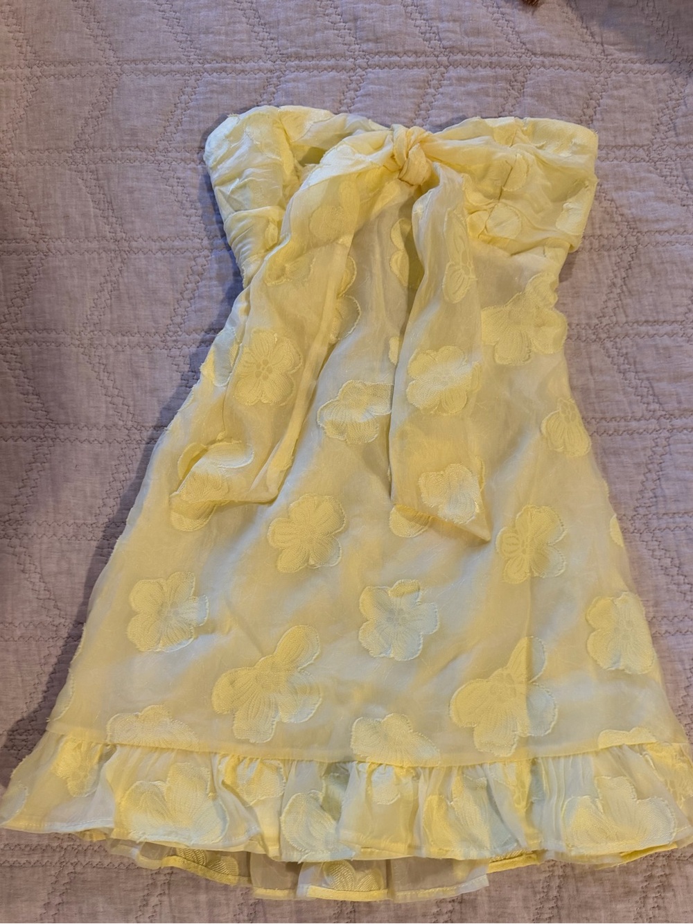 Hello Molly Yellow Strapless Mini Dress with Floral Appliqué